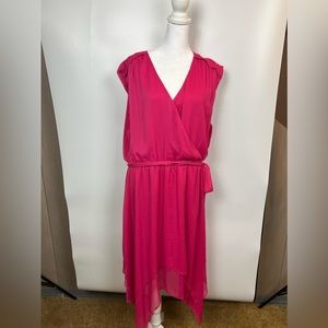 H Halston XL bright, pink handkerchief hem, sleeveless dress. Worn once. EUC.
